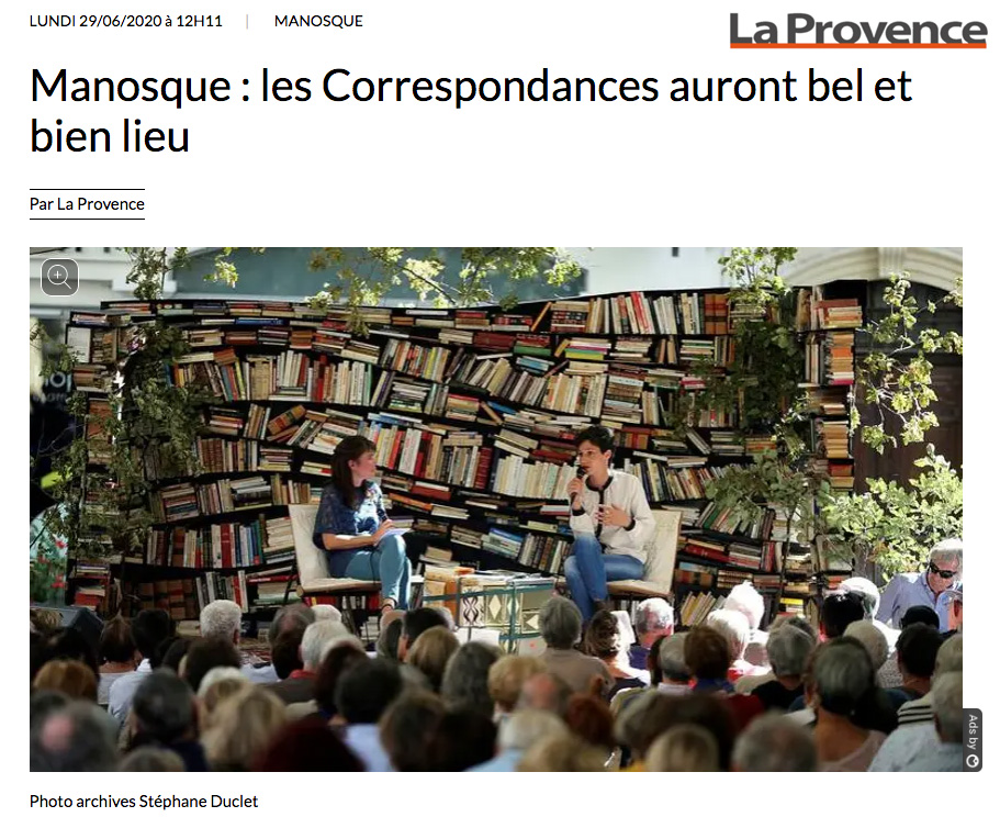 Article La Provence - 2020 - "Manosque : les Correspondances auront bel et bien lieu"